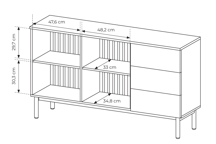 KOMODA 150 cm LANGIA do salonu SZUFLADY Dąb Avoke + Czarny | Nowoczesny Styl