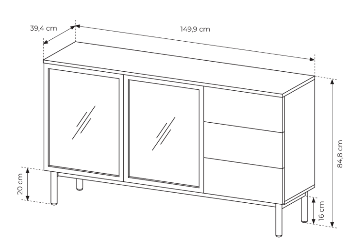KOMODA 150 cm LANGIA do salonu SZUFLADY Dąb Avoke + Czarny | Nowoczesny Styl