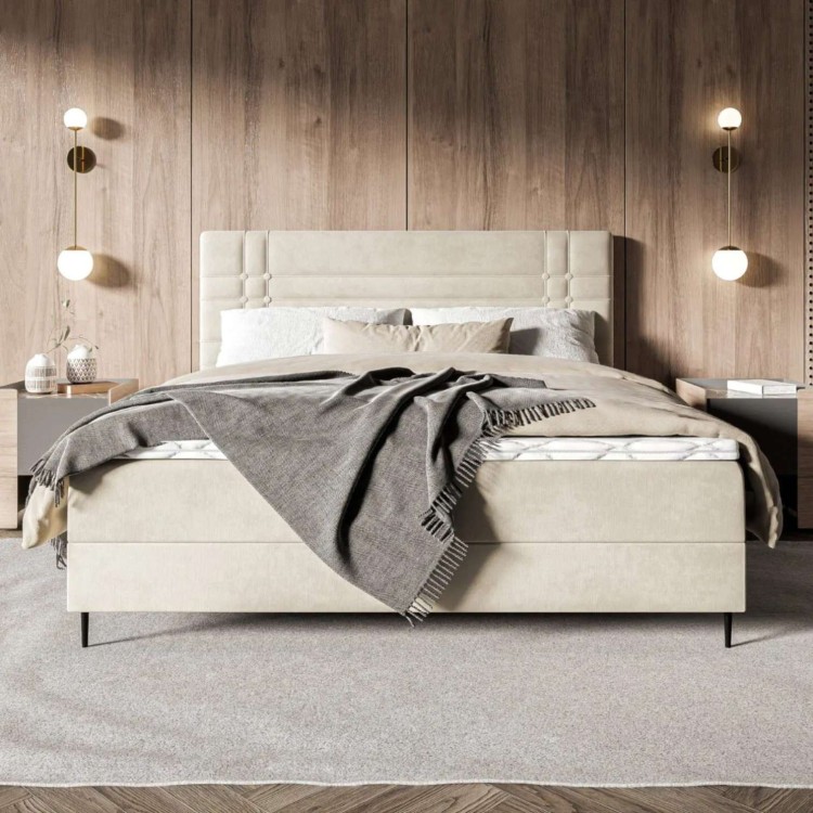 Jasne Łóżko Kontynentalne VILAN 160x200 cm z Pojemnikiem na Pościel