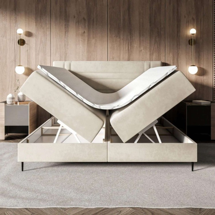 Jasne Łóżko Kontynentalne VILAN 160x200 cm z Pojemnikiem na Pościel