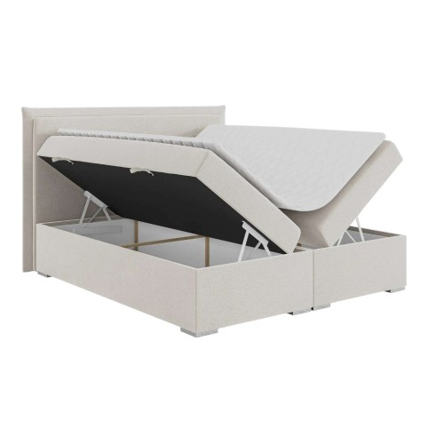 Kremowe Łóżko Kontynentalne TORRA 160x200 cm z Pojemnikiem na Pościel