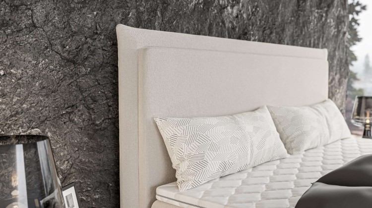 Kremowe Łóżko Kontynentalne TORRA 160x200 cm z Pojemnikiem na Pościel