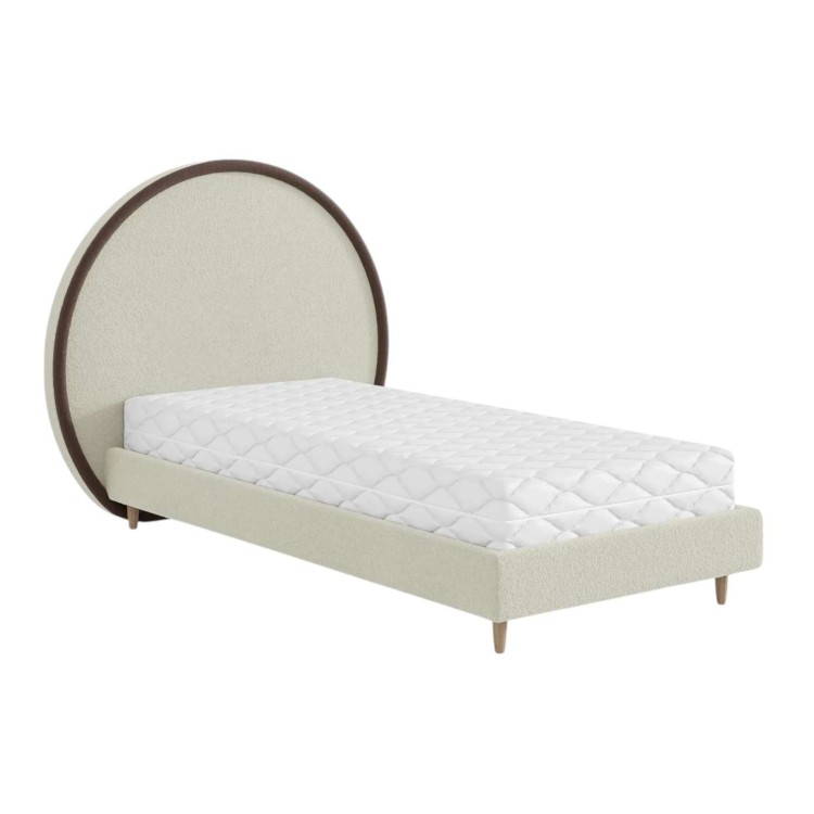 Beżowe Łóżko Dziecięce Młodzieżowe TIPI 90X200 cm Tapicerowane z Zagłówkiem