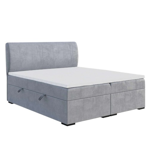 Popielate Łóżko Kontynentalne SANDIA 160x200 cm z Pojemnikiem na Pościel