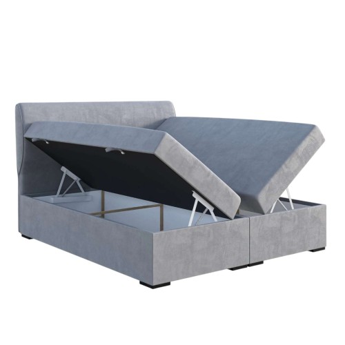 Popielate Łóżko Kontynentalne SANDIA 160x200 cm z Pojemnikiem na Pościel