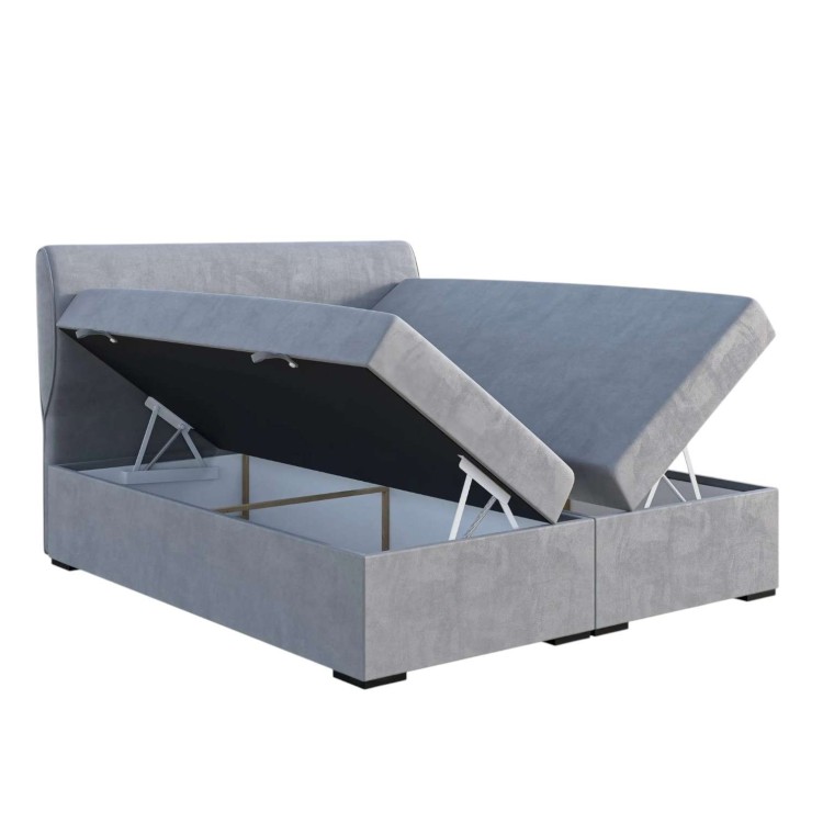 Popielate Łóżko Kontynentalne SANDIA 160x200 cm z Pojemnikiem na Pościel