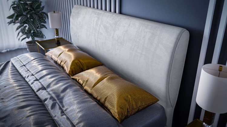 Popielate Łóżko Kontynentalne SANDIA 160x200 cm z Pojemnikiem na Pościel