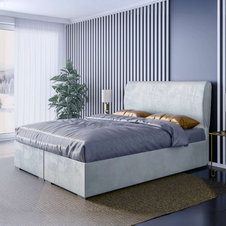 Popielate Łóżko Kontynentalne SANDIA 160x200 cm z Pojemnikiem na Pościel