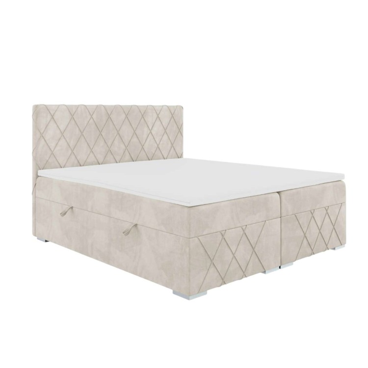 Beżowe Łóżko Kontynentalne ROAL 160x200 cm z Pojemnikiem na Pościel