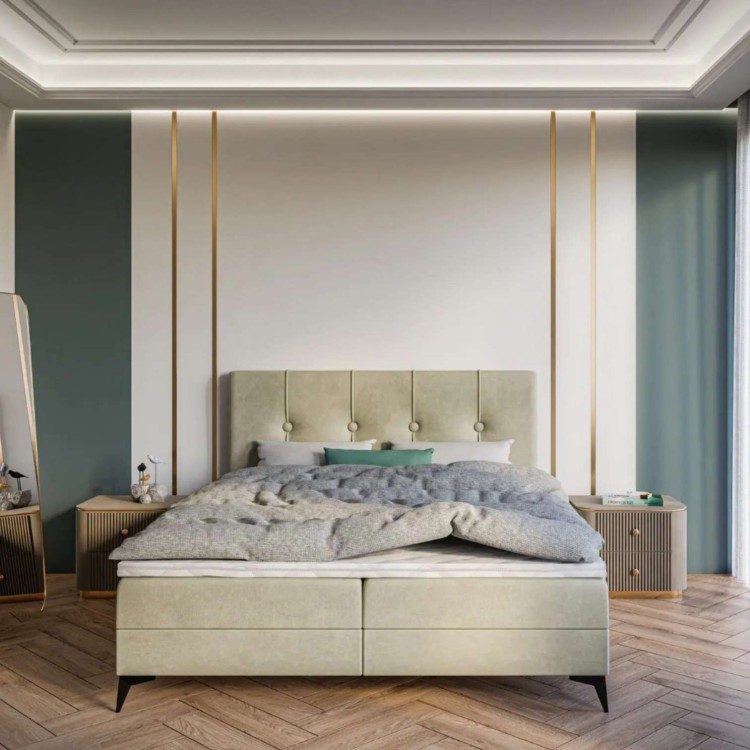 Beżowe Łóżko Kontynentalne ROSALIA 160x200 cm z Pojemnikiem na Pościel