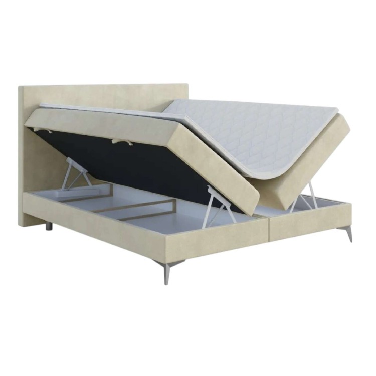 Beżowe Łóżko Kontynentalne RION 160x200 cm z Pojemnikiem na Pościel