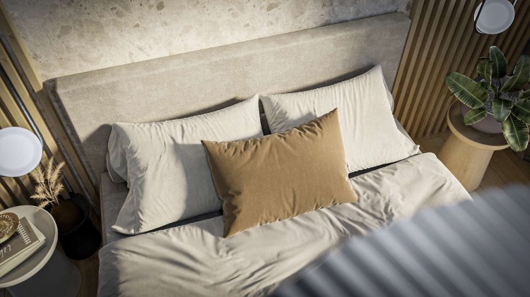 Beżowe Łóżko Kontynentalne RION 160x200 cm z Pojemnikiem na Pościel