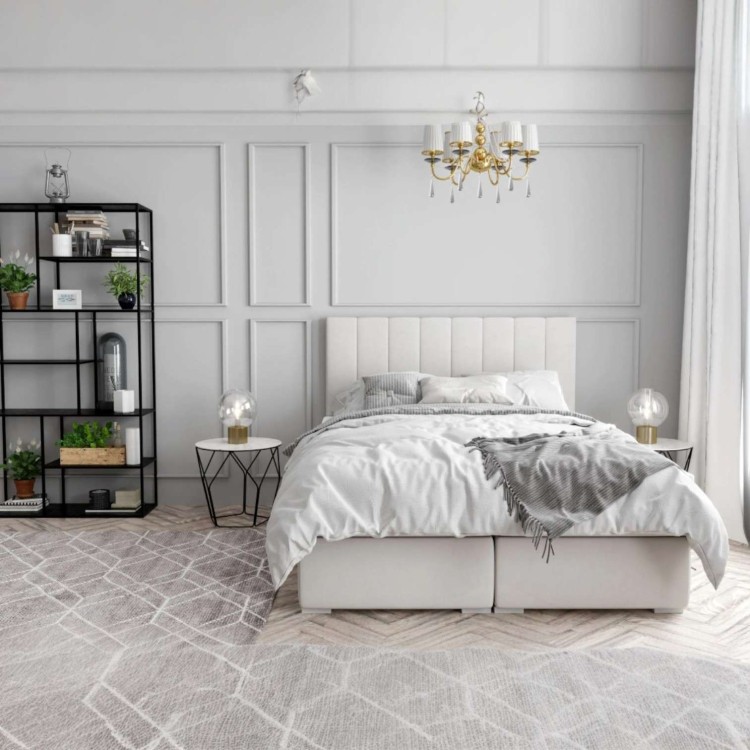 Beżowe Łóżko Kontynentalne PURIO 160x200 cm z Pojemnikiem na Pościel