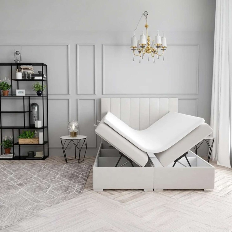 Beżowe Łóżko Kontynentalne PURIO 160x200 cm z Pojemnikiem na Pościel