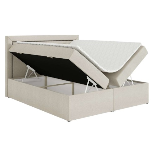 Kremowe Łóżko Kontynentalne NOVIA 160x200 cm z Pojemnikiem na Pościel