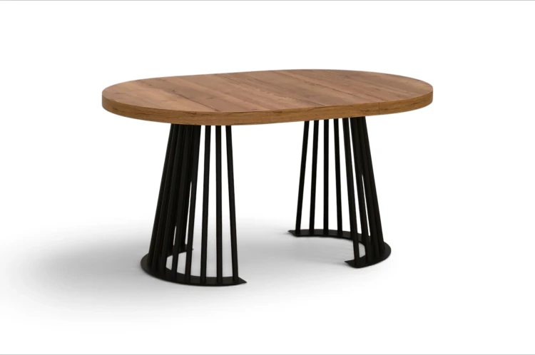 Stół Okrągły 100-200cm lamel metalowy czarny.webp