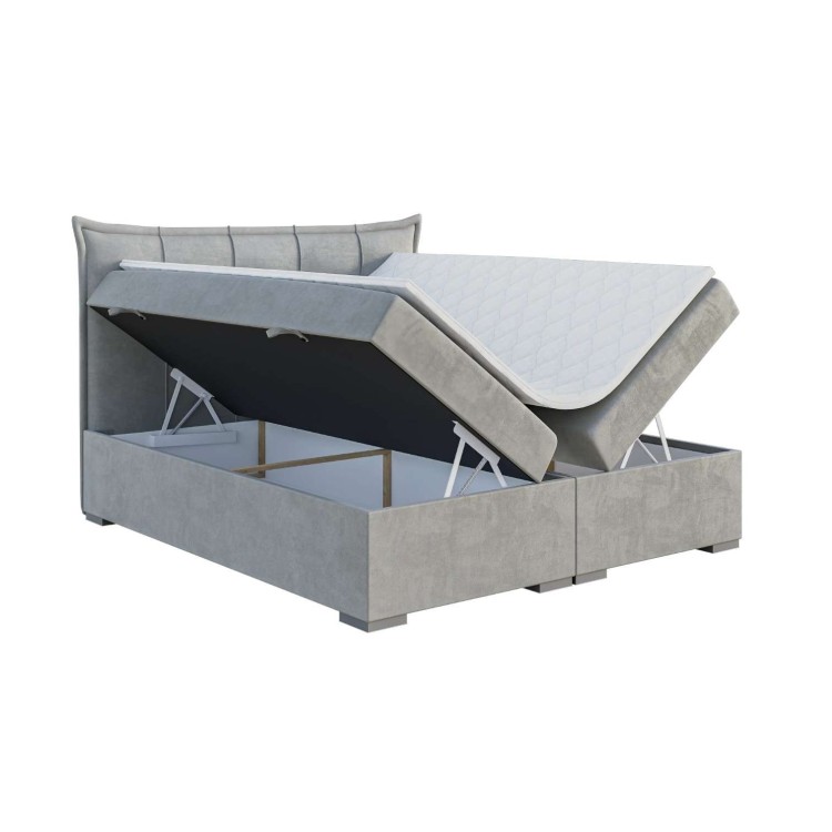 Popielate Łóżko Kontynentalne MIRAL 160x200 cm z Pojemnikiem na Pościel