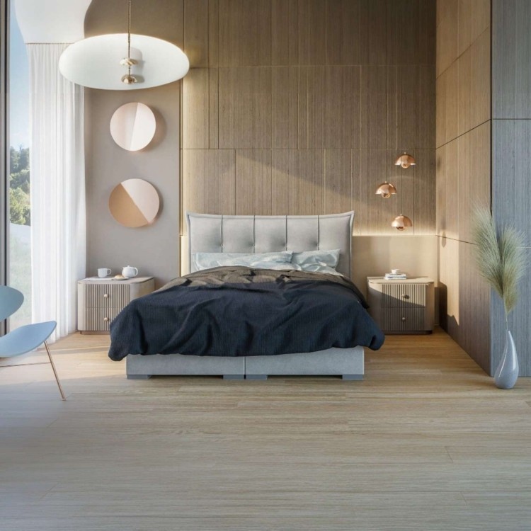 Popielate Łóżko Kontynentalne MIRAL 160x200 cm z Pojemnikiem na Pościel