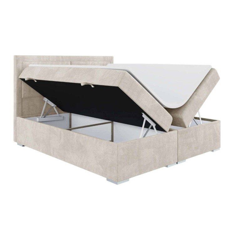 Beżowe Łóżko Kontynentalne MIRANDA 160x200 cm z Pojemnikiem na Pościel