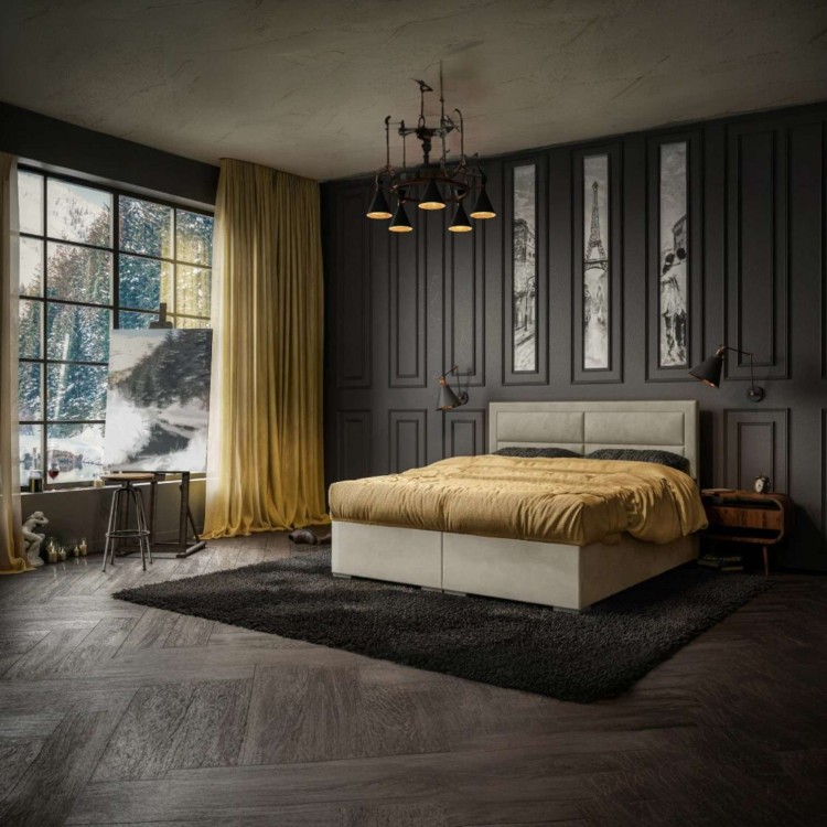 Beżowe Łóżko Kontynentalne MIRANDA 160x200 cm z Pojemnikiem na Pościel