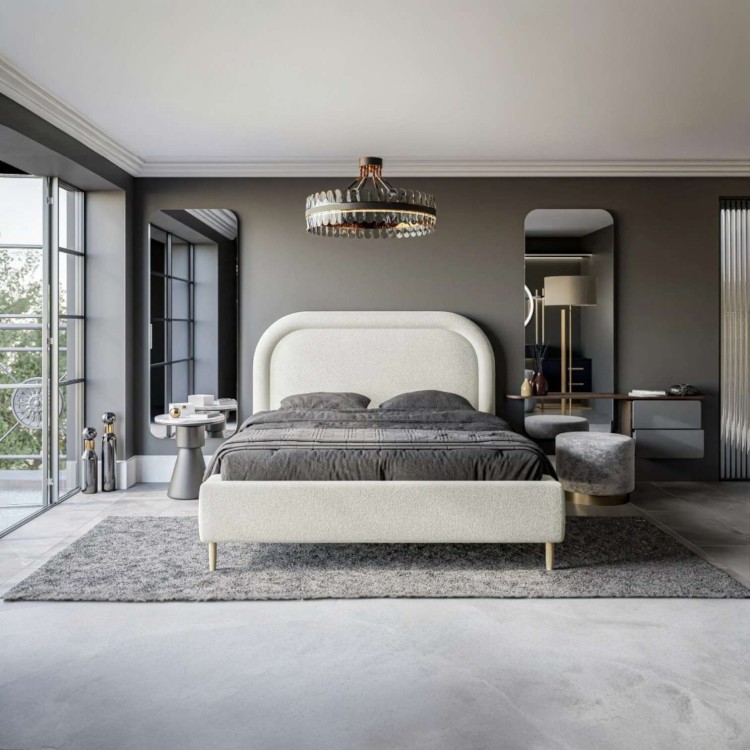 Beżowe Łóżko Tapicerowane MELANIA 160x200 cm z Pojemnikiem na Pościel