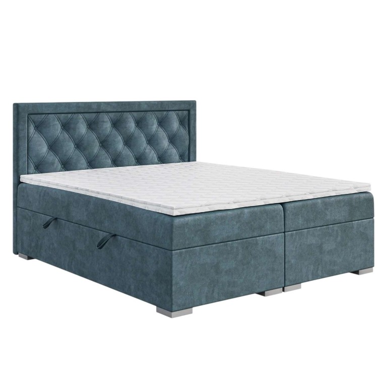 Kobaltowe Łóżko Kontynentalne MAXUM 160x200 cm z Pojemnikiem na Pościel