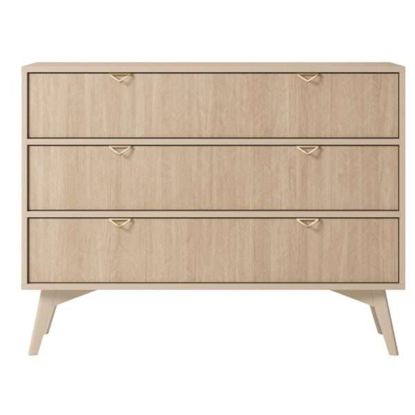 Komoda ELEGIA106 cm POJEMNA 3 SZUFLADY BEŻOWA SKANDYNAWSKA drewniane nogi