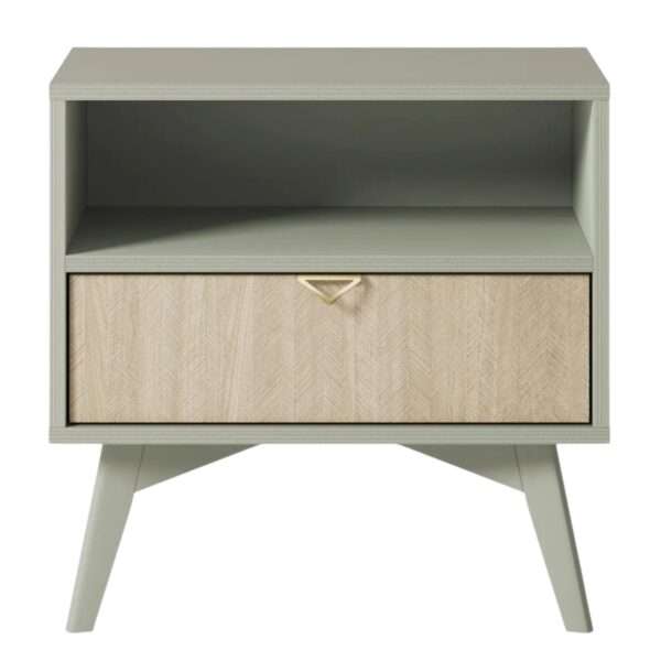 Stolik nocny ELEGIA beż/eukaliptus 54 cm BOHO do sypialni Z SZUFLADĄ skandynawski