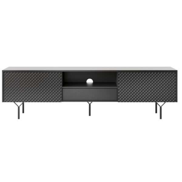 SZAFKA RTV czarna 180 cm ENIGMA INDUSTRIALNA z półkami metalowy stelaż