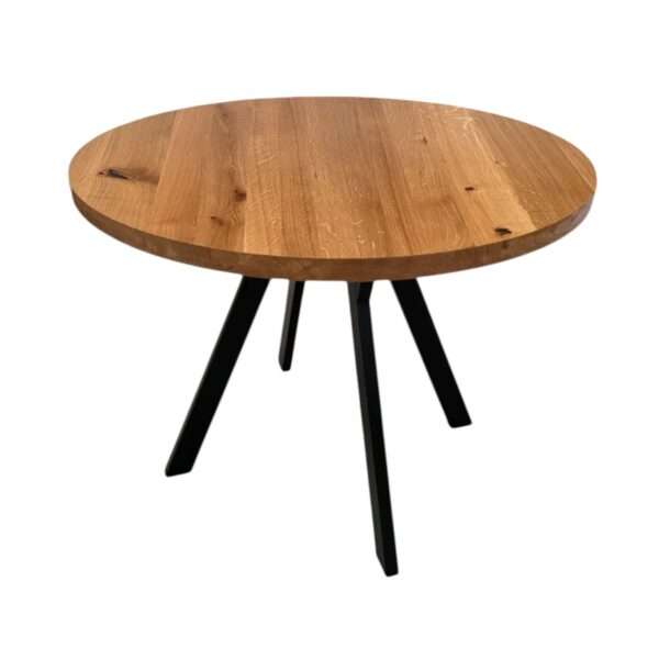 Stół LOFT Okrągły z Litego Drewna Dębowego Ø110 cm na Metalowej Podstawie w kształcie Y