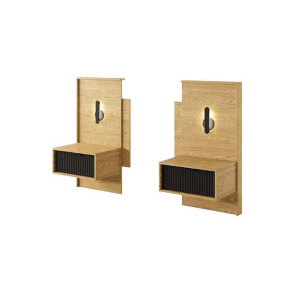Stoliki nocne BALTICA 2PACK z oświetleniem Dąb Baltic+Czarny