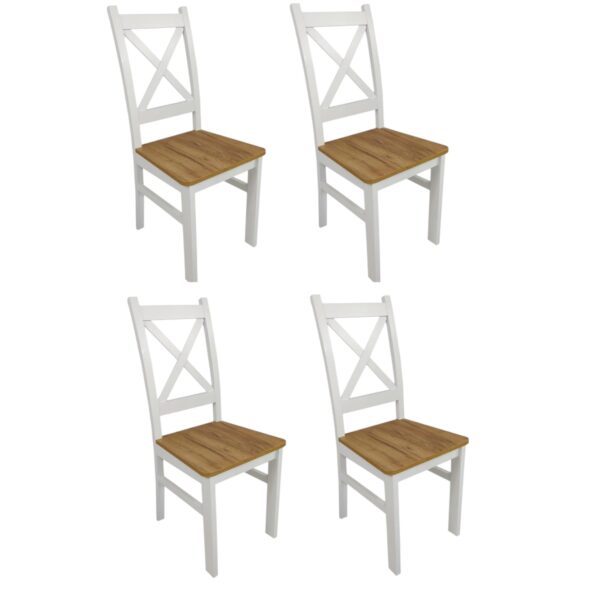 Zestaw 4x Krzesło Drewniane KRZYŻAK LOFT Dąb Craft + Biały (stelaż)